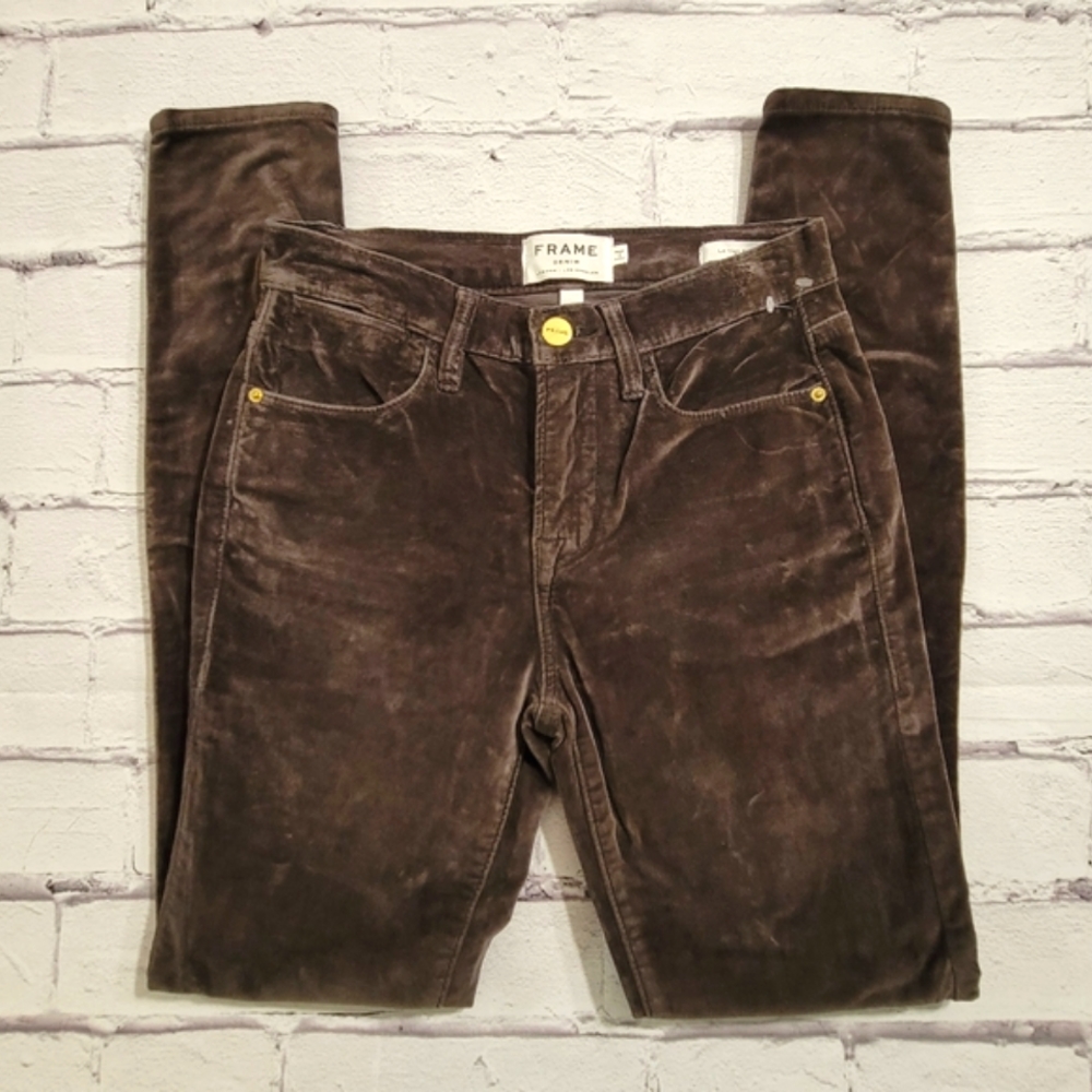 Frame Le High Skinny Ankle Velvet Pants Womens Size 23 Mid Rise Stretch Brown